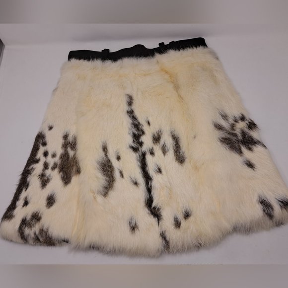 Women's Mini Skirt 100% Genuine Dyed Rabbit Fur with Leather Trim Size 10 US - Picture 3 of 7